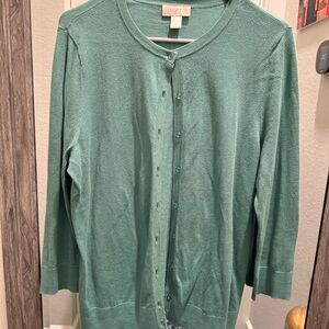 LOFT Outlet Green Lightweight Button Front Cardigan Size L